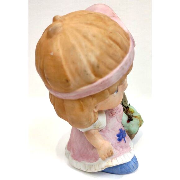Vintage Homco Little Girl Ceramic Figurine 5" Pink Hat Dress And Basket #1439 - Picture 5 of 7